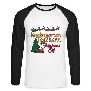 Kindergarten teacher Christmas Xmas Elf - Unisex Long Sleeve Baseball T-Shirt - white/black - Front - Nik (191cm)
