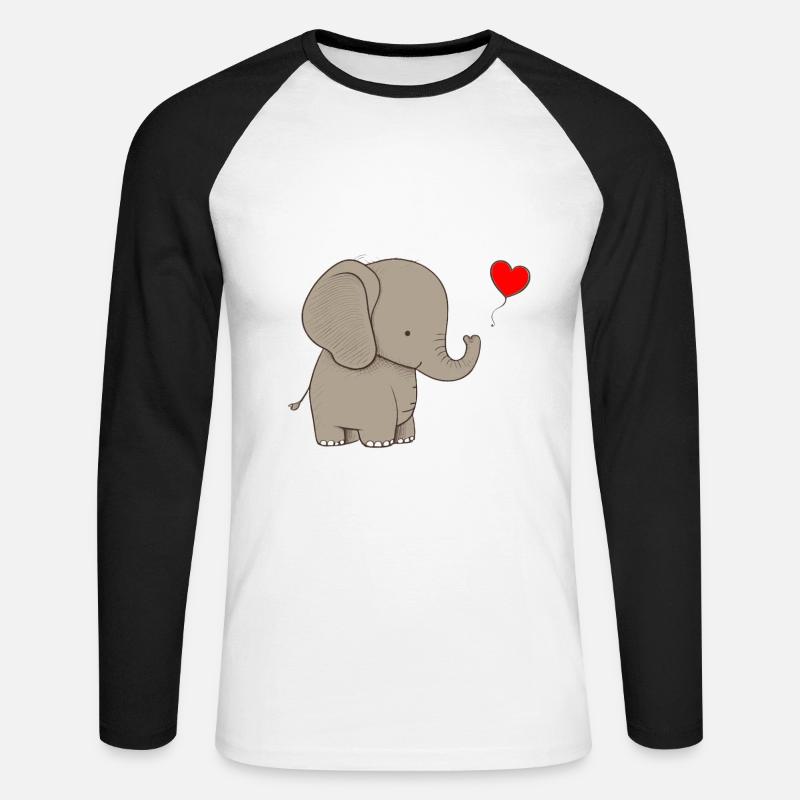 Elefant mit Herz Geschenk - Unisex Baseballshirt langarm - Weiß/Schwarz