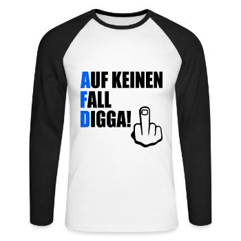 auf keinen fall digga - Unisex Baseballshirt langarm - Weiß/Schwarz - Vorne - Nik (191cm)