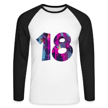 NO. 18 NUMBER 18 COOL 18TH BIRTHDAY - Unisex Long Sleeve Baseball T-Shirt - white/black - Front - Nik (191cm)