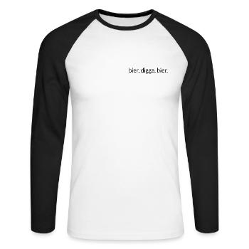 Bier, Digga. Bier. - Unisex Baseballshirt langarm - Weiß/Schwarz - Vorne - Nik (191cm)