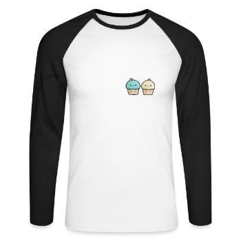 Deux cupcakes kawaii sucrés - T-shirt baseball manches longues Homme - blanc/noir - Devant - Nik (191cm)