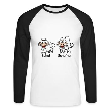 Schaf vs Schafhai #Schafmania - Unisex Baseballshirt langarm - Weiß/Schwarz - Vorne - Nik (191cm)