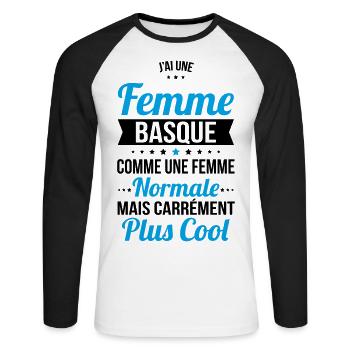 J'ai une femme Basque plus cool - T-shirt baseball manches longues Homme - blanc/noir - Devant - Nik (191cm)