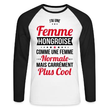 J'ai une femme Hongroise plus cool - T-shirt baseball manches longues Homme - blanc/noir - Devant - Nik (191cm)