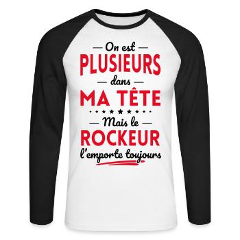 Plusieurs dans tête le Rockeur l'emporte toujours - T-shirt baseball manches longues Homme - blanc/noir - Devant - Nik (191cm)