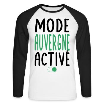Mode Auvergne Activé - Idée Cadeau - T-shirt baseball manches longues Homme - blanc/noir - Devant - Nik (191cm)