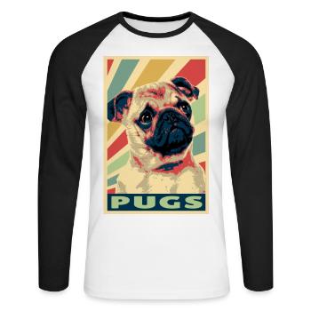 Pugs colores vintage - T-shirt baseball manches longues Homme - blanc/noir - Devant - Nik (191cm)