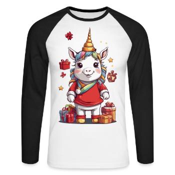Noël festif de licorne avec cadeaux - T-shirt baseball manches longues Homme - blanc/noir - Devant - Nik (191cm)