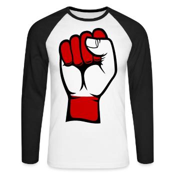 Austria Flag Fist - Unisex Long Sleeve Baseball T-Shirt - white/black - Front - Nik (191cm)