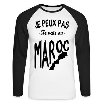 Je peux pas je vais au Maroc - T-shirt baseball manches longues Homme - blanc/noir - Devant - Nik (191cm)