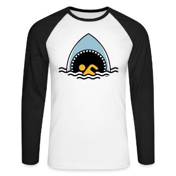 Requin et flotteur (Requin / Nager / 3C) - T-shirt baseball manches longues Homme - blanc/noir - Devant - Nik (191cm)