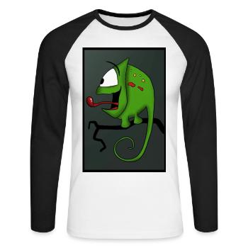 caméléon - T-shirt baseball manches longues Homme - blanc/noir - Devant - Nik (191cm)