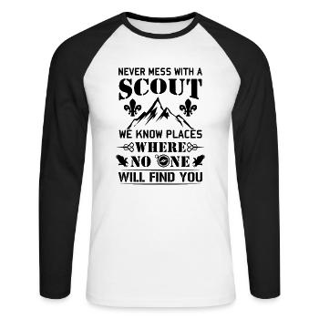 Never mess with a Scout no one will find you - Unisex Long Sleeve Baseball T-Shirt - white/black - Front - Nik (191cm)
