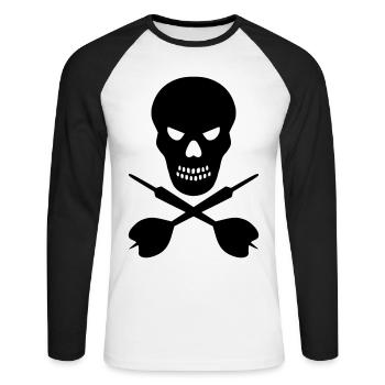 Schädel und überkreuzte Dartpfeile - Unisex Baseballshirt langarm - Weiß/Schwarz - Vorne - Nik (191cm)