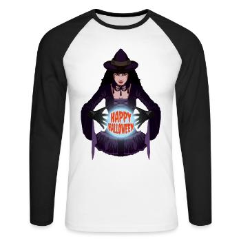 Scary Witch Crystal Ball Happy Halloween Costume - T-shirt baseball manches longues Homme - blanc/noir - Devant - Nik (191cm)