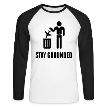 Stay Grounded – Flüge / Flugreisen Vermeiden! (B) - Unisex Baseballshirt langarm - Weiß/Schwarz - Vorne - Nik (191cm)