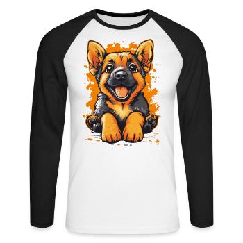 Berger Allemand Chiot Drôle Chien Chiens - T-shirt baseball manches longues Homme - blanc/noir - Devant - Nik (191cm)