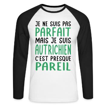Je ne suis pas parfait mais je suis Autrichien - T-shirt baseball manches longues Homme - blanc/noir - Devant - Nik (191cm)