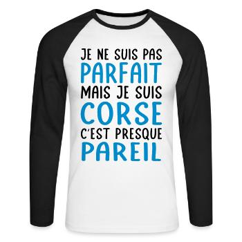 Je ne suis pas parfait mais je suis Corse - T-shirt baseball manches longues Homme - blanc/noir - Devant - Nik (191cm)
