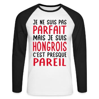 Je ne suis pas parfait mais je suis Hongrois - T-shirt baseball manches longues Homme - blanc/noir - Devant - Nik (191cm)