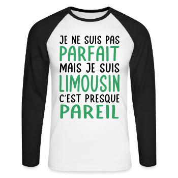 Je ne suis pas parfait mais je suis Limousin - T-shirt baseball manches longues Homme - blanc/noir - Devant - Nik (191cm)