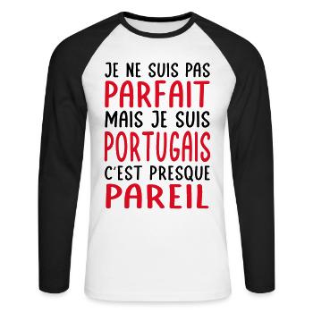 Je ne suis pas parfait mais je suis Portugais - T-shirt baseball manches longues Homme - blanc/noir - Devant - Nik (191cm)