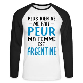 Rien ne me fait peur ma femme est Argentine - T-shirt baseball manches longues Homme - blanc/noir - Devant - Nik (191cm)