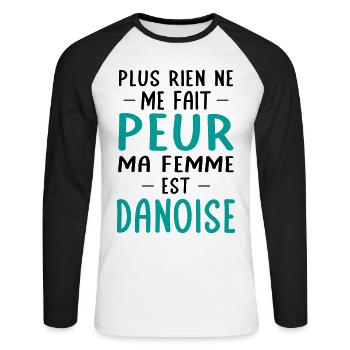 Rien ne me fait peur ma femme est Danoise - T-shirt baseball manches longues Homme - blanc/noir - Devant - Nik (191cm)