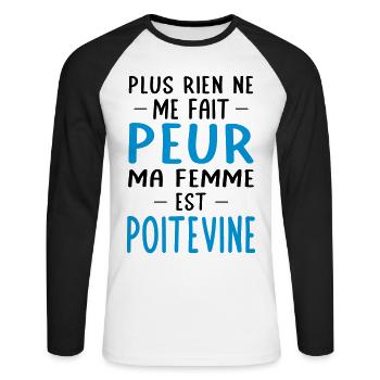 Rien ne me fait peur ma femme est Poitevine - T-shirt baseball manches longues Homme - blanc/noir - Devant - Nik (191cm)