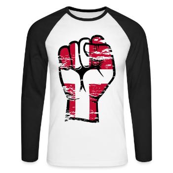 Danemark Drapeau Poing Main Utilisé Symbole - T-shirt baseball manches longues Homme - blanc/noir - Devant - Nik (191cm)