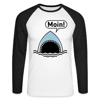 Moin! (Hai / Haifisch / Sprechblase / Comic) - Unisex Baseballshirt langarm - Weiß/Schwarz - Vorne - Nik (191cm)