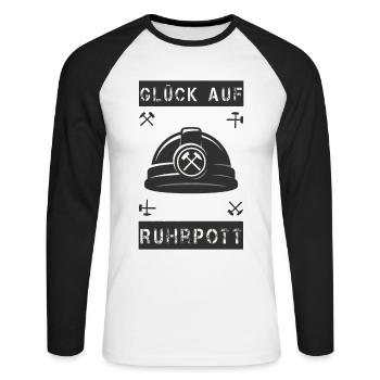 Glück auf. Ruhrpott - Unisex Baseballshirt langarm - Weiß/Schwarz - Vorne - Nik (191cm)