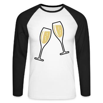 2 Glasses Of Sparkling Wine (Oval / Closed / 2C) - Unisex Long Sleeve Baseball T-Shirt - white/black - Front - Nik (191cm)