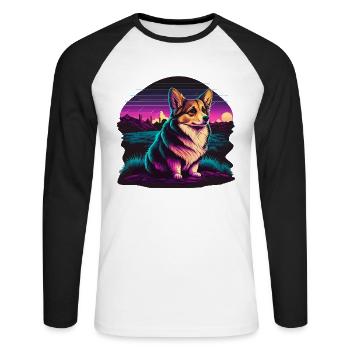 Corgi extérieur paisible - T-shirt baseball manches longues Homme - blanc/noir - Devant - Nik (191cm)