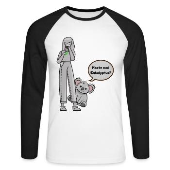 Koala fragt nach Eukalyptus - Unisex Baseballshirt langarm - Weiß/Schwarz - Vorne - Nik (191cm)