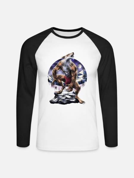 Werwolf Vollmond heult - Unisex Baseballshirt langarm - Weiß/Schwarz