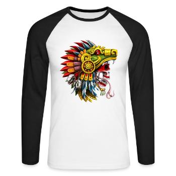 Aztec Serpent Skull Warrior - Unisex Long Sleeve Baseball T-Shirt - white/black - Front - Nik (191cm)