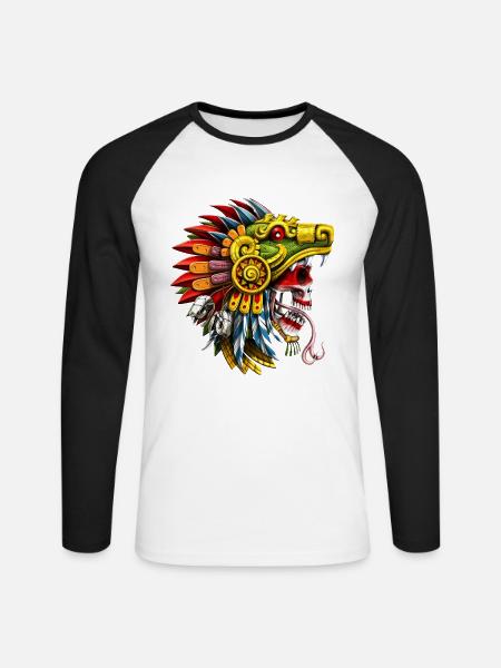 Aztec Serpent Skull Warrior - Unisex Long Sleeve Baseball T-Shirt - white/black