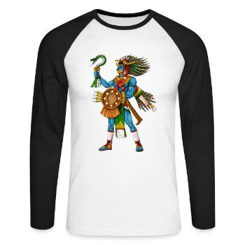 Dieu aztèque Huitzilopochtli - T-shirt baseball manches longues Homme - blanc/noir - Devant - Nik (191cm)