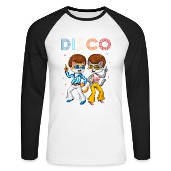 Disco-Katzen - Unisex Baseballshirt langarm - Weiß/Schwarz - Vorne - Nik (191cm)