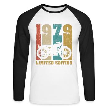 Vintage Moto 1979 Rétro Cadeau D'anniversaire - T-shirt baseball manches longues Homme - blanc/noir - Devant - Nik (191cm)