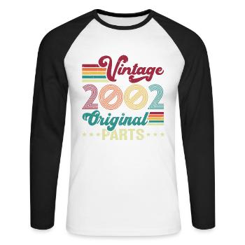 Vintage 2002 Original, Cadeau D'anniversaire - T-shirt baseball manches longues Homme - blanc/noir - Devant - Nik (191cm)