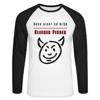Guck nicht so blöd Kleiner Pisser-Party Fun Shirt - Unisex Baseballshirt langarm - Weiß/Schwarz - Vorne - Nik (191cm)