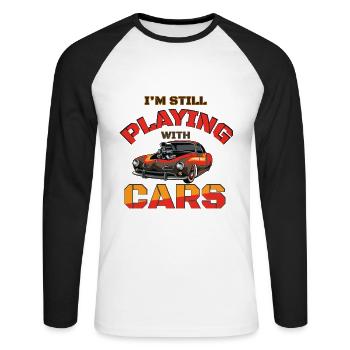 Tuning Spruch für Motorsport / Auto Fans - Unisex Baseballshirt langarm - Weiß/Schwarz - Vorne - Nik (191cm)