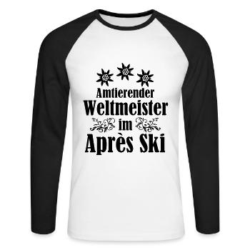 Après Ski Weltmeister - Unisex Baseballshirt langarm - Weiß/Schwarz - Vorne - Nik (191cm)