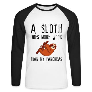 A Sloth Does More Work Than My Pancreas - Unisex Long Sleeve Baseball T-Shirt - white/black - Front - Nik (191cm)