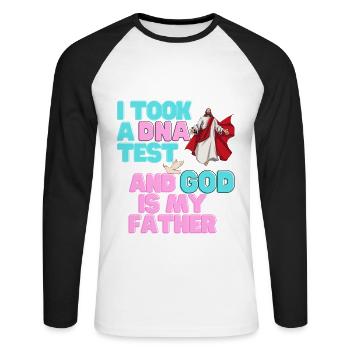 I Took A DNA Test And God Is My Father 25 - Unisex Baseballshirt langarm - Weiß/Schwarz - Vorne - Nik (191cm)