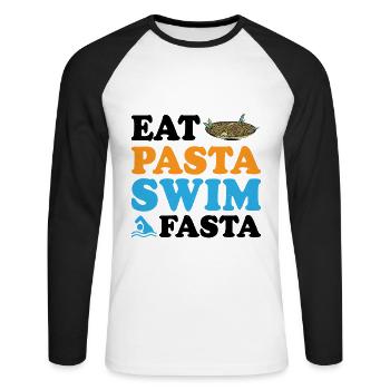 Eat Pasta Swim Fasta 9 - Unisex Baseballshirt langarm - Weiß/Schwarz - Vorne - Nik (191cm)
