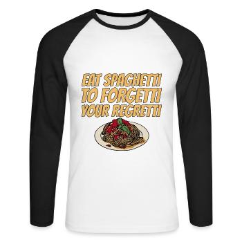 Eat Spaghetti To Forgetti Your Regretti 6 - Unisex Long Sleeve Baseball T-Shirt - white/black - Front - Nik (191cm)